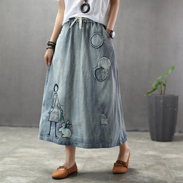 Dames midirok met elastische taille en geborduurde details - Oriane