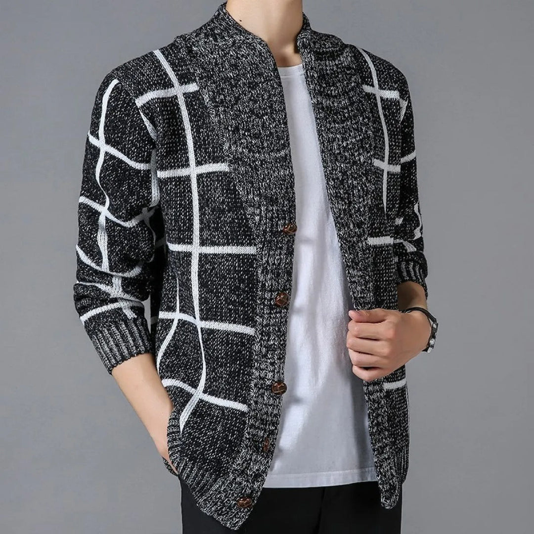 Geruit gebreid vest met revers - Adrien
