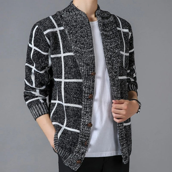 Geruit gebreid vest met revers - Adrien