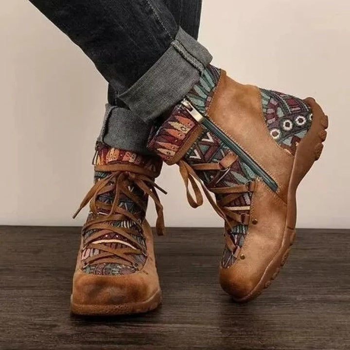 Enkellaarsjes in etnische damesstijl met veters en ritssluiting - Tribal