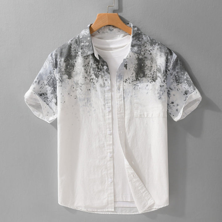 Katoenen herenshirt met korte mouwen en artistieke print in casual stijl - Jean