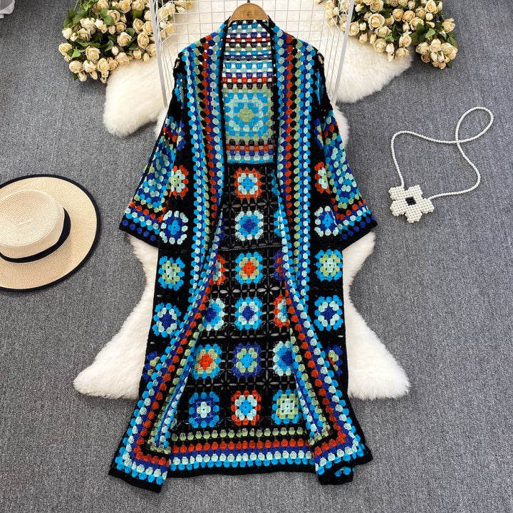 Vrouw kimono gehaakt handgemaakte lange bohemian stijl - Nahla