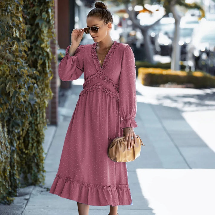 Dames midi-jurk met romantische plumeti-textuur - Aitana