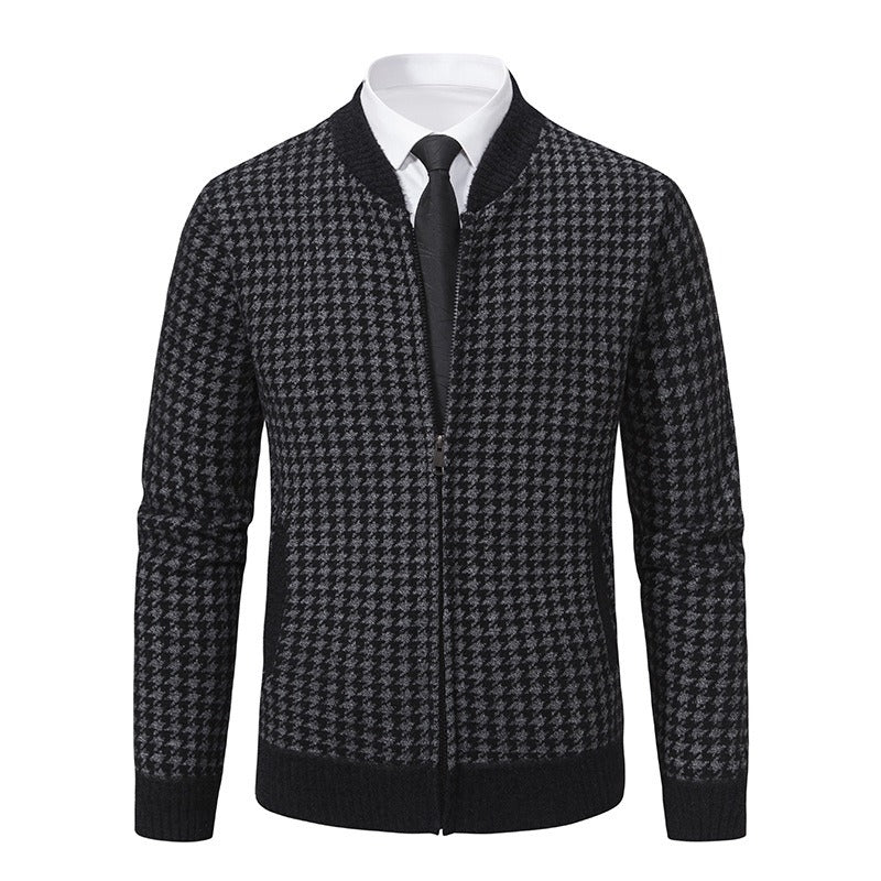 Herencardigan met elegante ritssluiting in houndstoothmotief - Søren