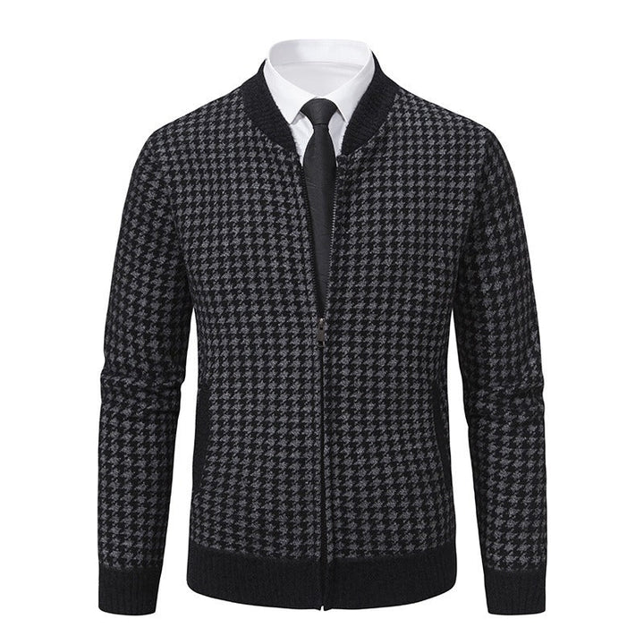 Herencardigan met elegante ritssluiting in houndstoothmotief - Søren