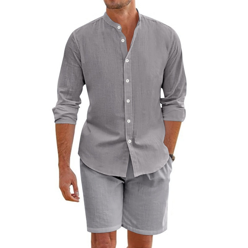 Heren linnen casual set met lange mouwen - Terry