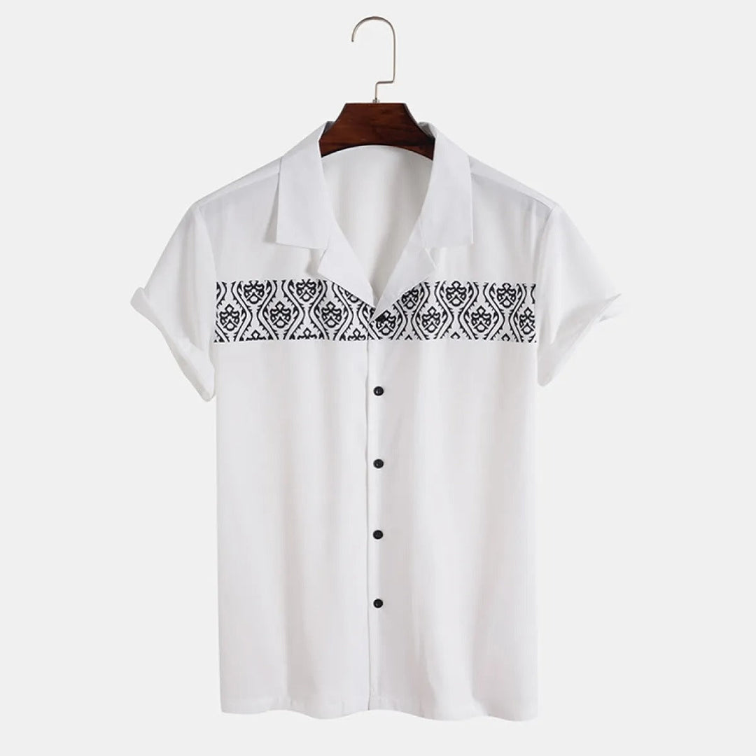 Heren casual overhemd met korte mouwen en geometrisch borduursel - Sven