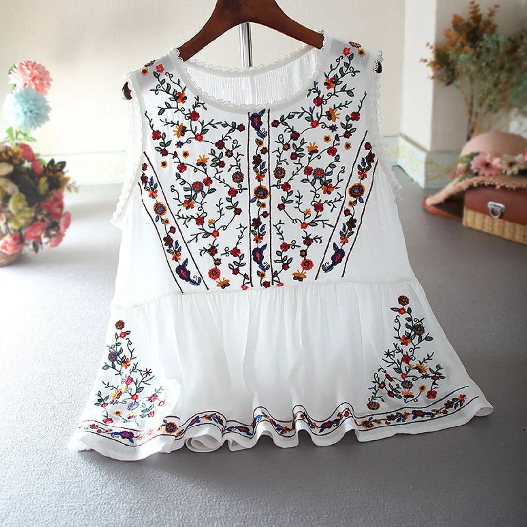 Bohemian geborduurde blouse zonder mouwen - Alondra