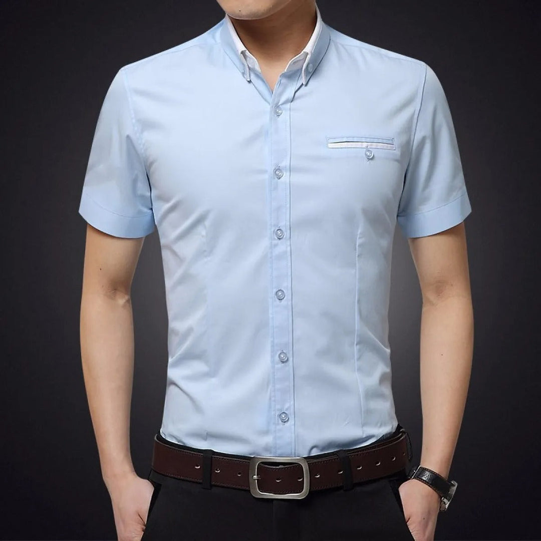 Katoenen herenoverhemd met korte mouwen slim fit - Adrien