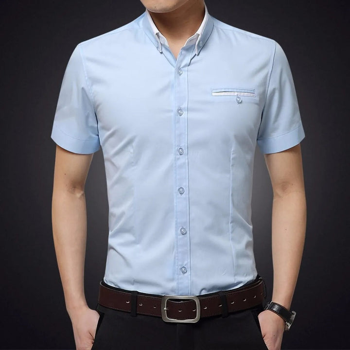 Katoenen herenoverhemd met korte mouwen slim fit - Adrien