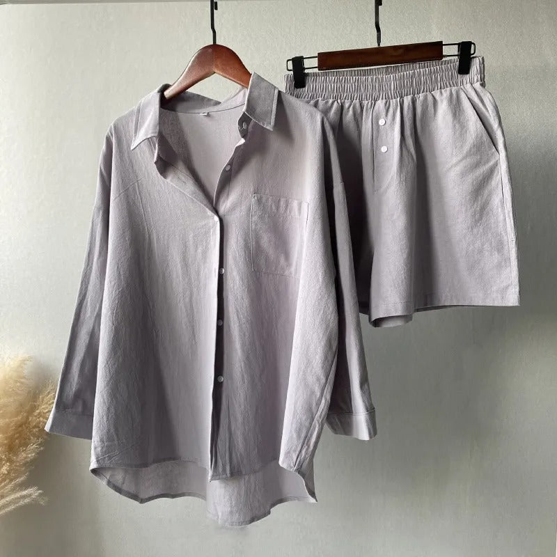 Dames casual loose fit katoenen linnen set - Camila
