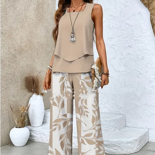 Set met mouwloze bloemenprint voor dames in zomerse stijl - Mireya
