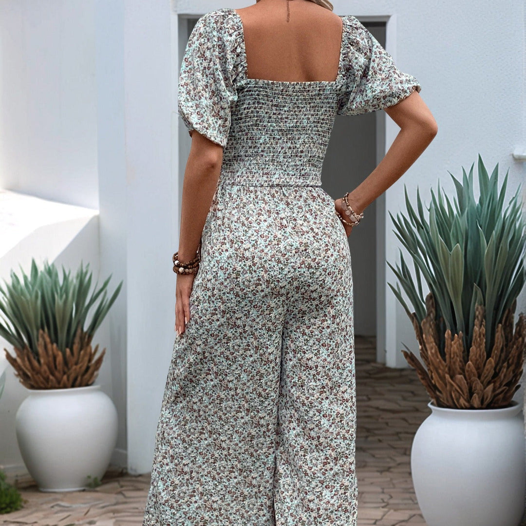 Gebloemde jumpsuit met korte mouwen en vierkante hals - Indira