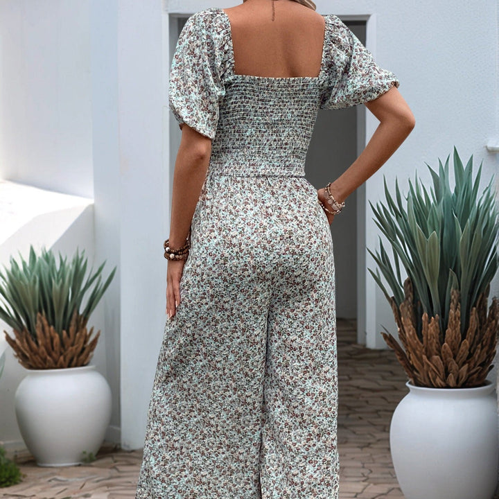 Gebloemde jumpsuit met korte mouwen en vierkante hals - Indira