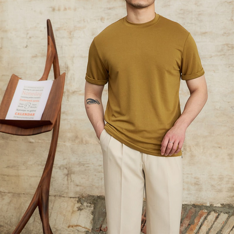 Heren-T-shirt zachte stretchstof klassieke snit - Elias