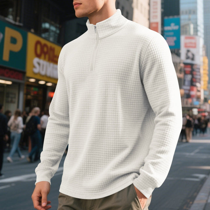 Herenpullover met halve rits en wafelstructuur - Taren