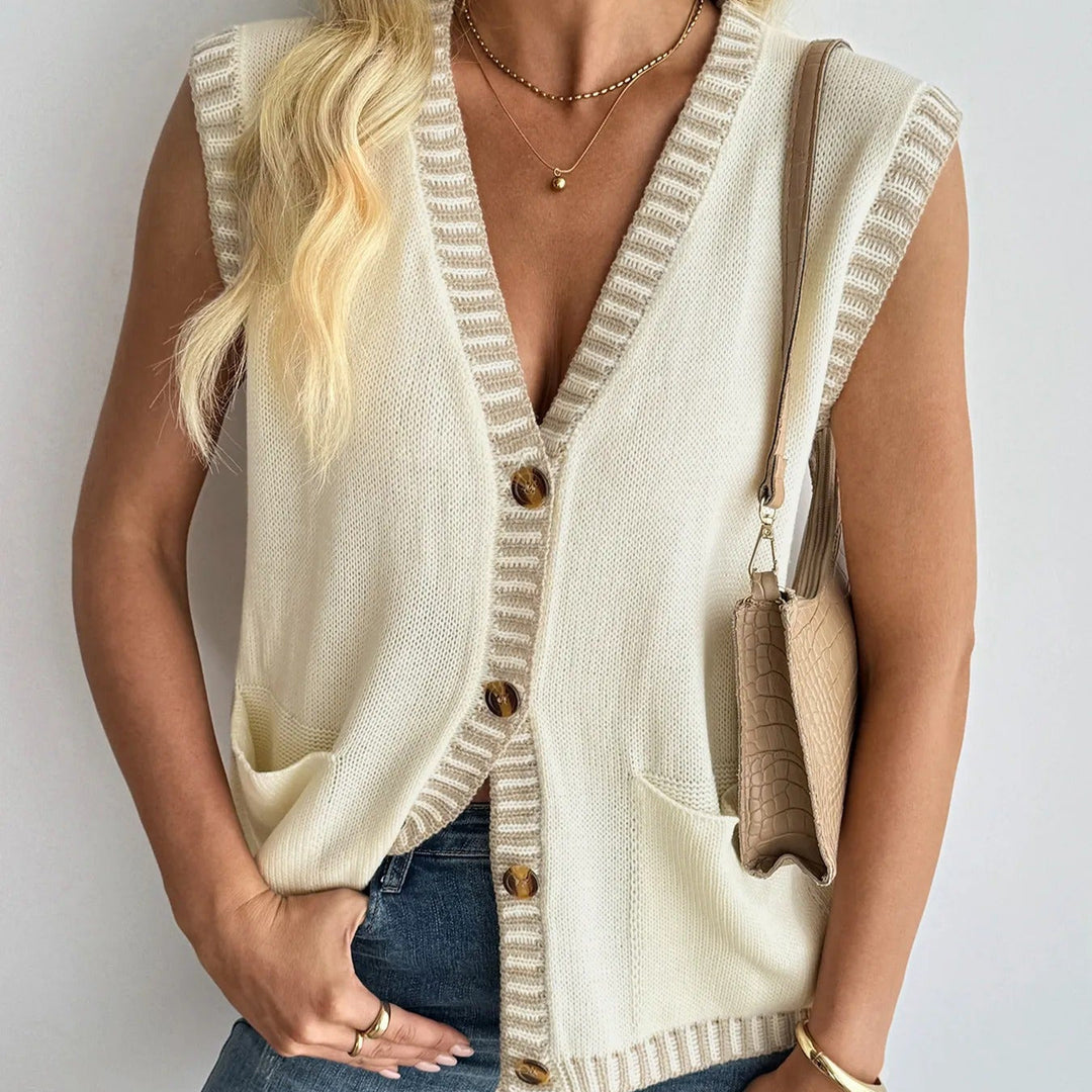 Mouwloos gebreid vest met V-hals - Ameline