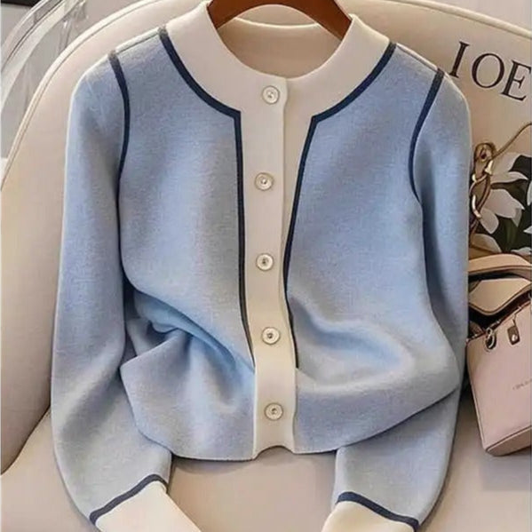 Damescardigan elegant fijn gebreid vest met ronde hals - Elina