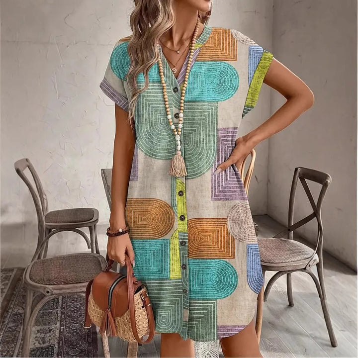 Bohemian overhemdjurk met geometrische print voor dames - Galilea