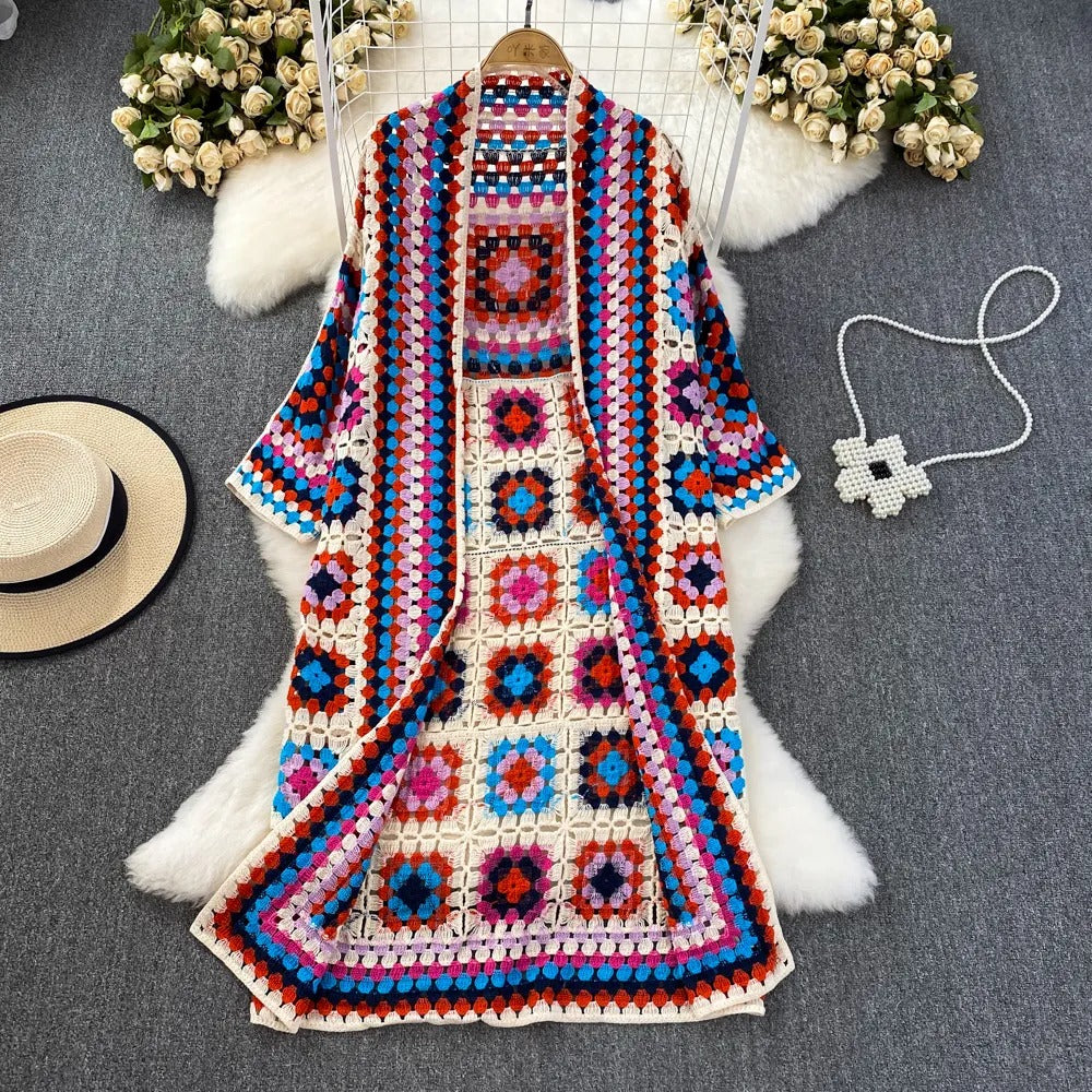 Vrouw kimono gehaakt handgemaakte lange bohemian stijl - Nahla