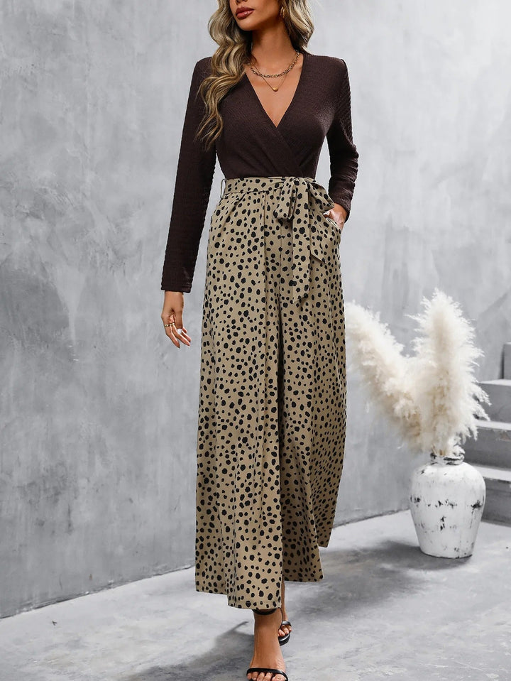 Damesjumpsuit met gekruiste halslijn en bedrukte palazzobroek - Pamela