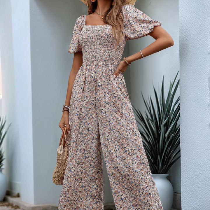 Gebloemde jumpsuit met korte mouwen en vierkante hals - Indira