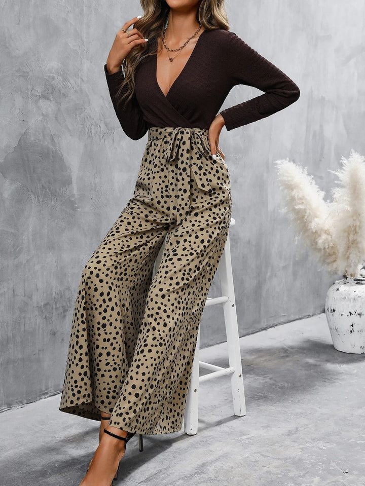 Damesjumpsuit met gekruiste halslijn en bedrukte palazzobroek - Pamela