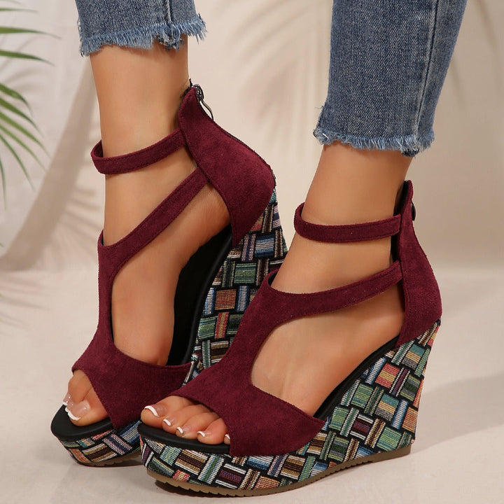 Vrouwen suède sandalen hoge wig wrap-around design - Yseult