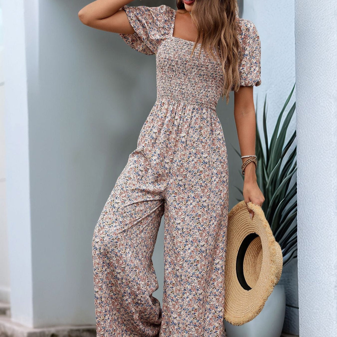Gebloemde jumpsuit met korte mouwen en vierkante hals - Indira