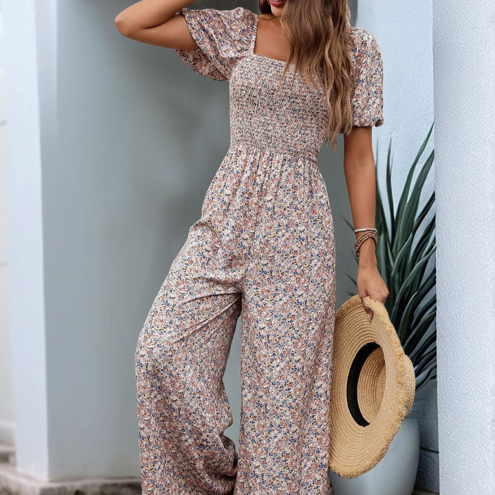 Gebloemde jumpsuit met korte mouwen en vierkante hals - Indira