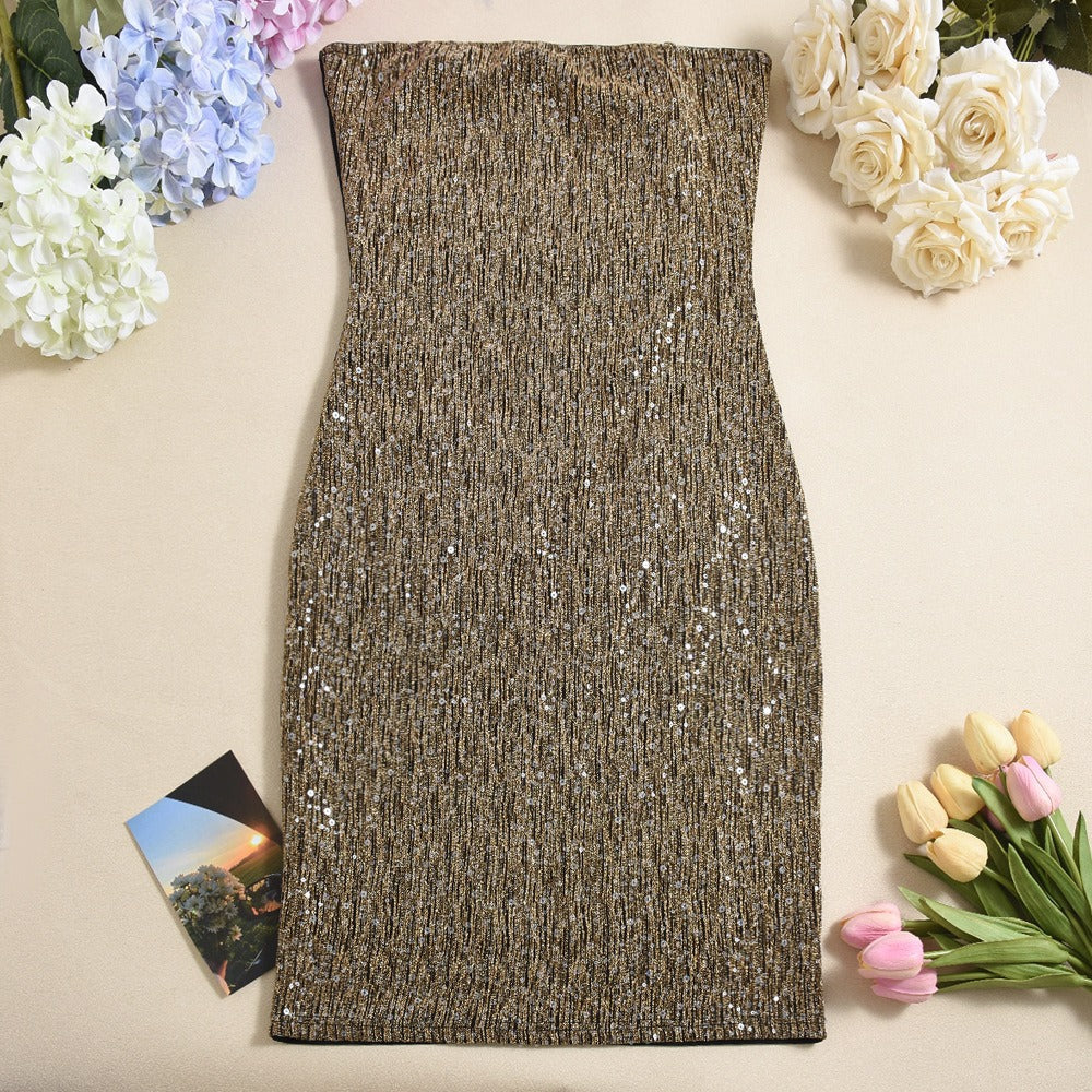 Kort strapless jurkje met pailletten - Karla