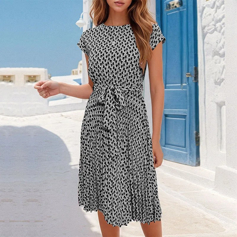 Dames midi-jurk geometrische print vloeiende stijl - Camila