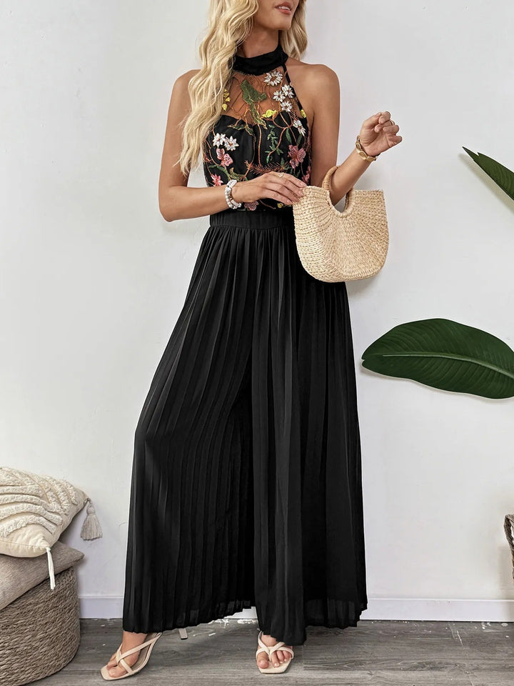Damesjumpsuit met geborduurd kanten palazzo - Irma