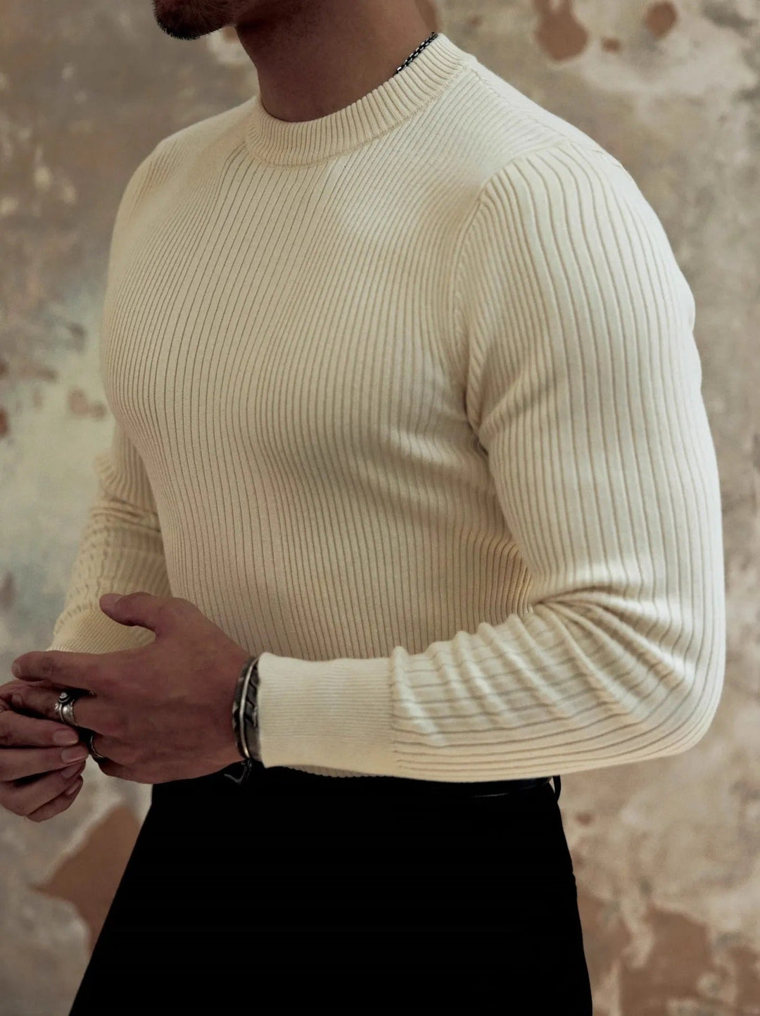 Geribde herentrui slim fit ronde hals - Alvaro