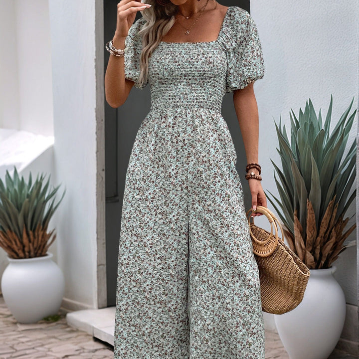 Gebloemde jumpsuit met korte mouwen en vierkante hals - Indira