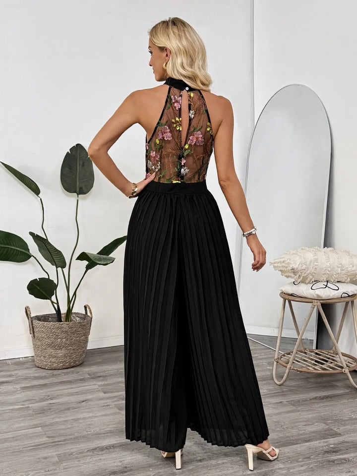 Damesjumpsuit met geborduurd kanten palazzo - Irma