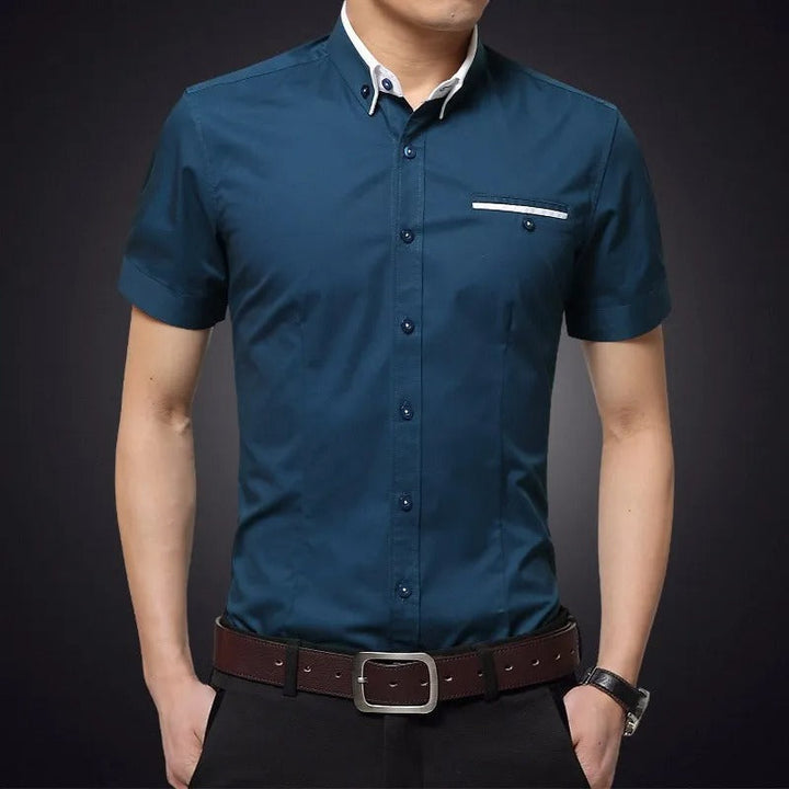 Katoenen herenoverhemd met korte mouwen slim fit - Adrien