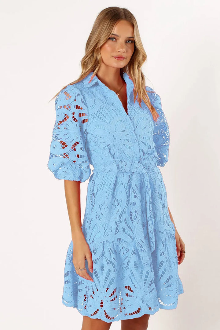 Vrouw jurk bloemen kant ballon mouw romantische stijl - Yanet