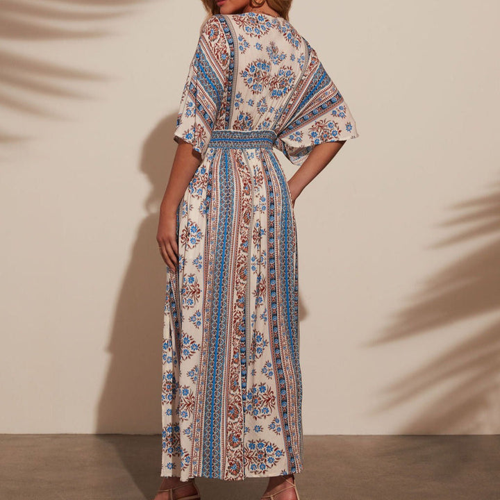 Bohemien damesjurk met kimonomouw V-hals - Yara