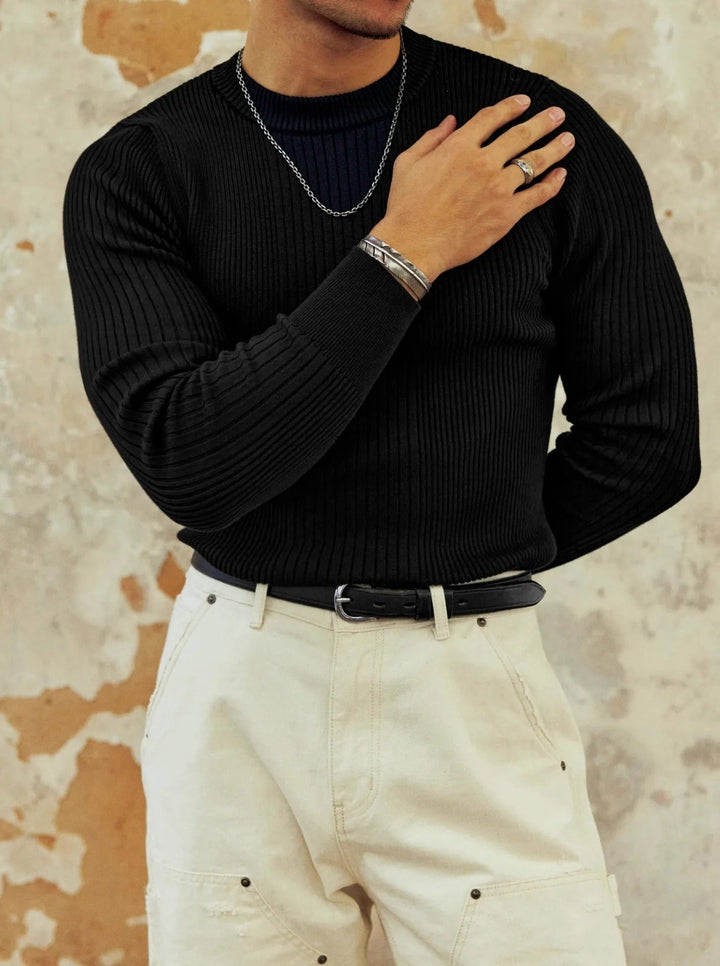 Geribde herentrui slim fit ronde hals - Alvaro
