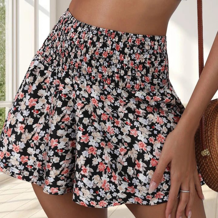 Damesshort met bloemenprint en gerimpelde taille - Lorea
