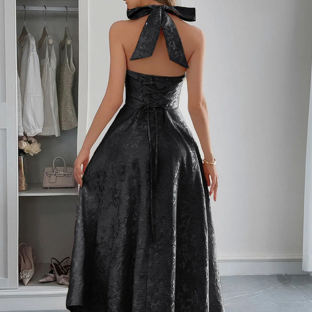 Midi-jurk voor dames jacquard elegant halternek - Mireille