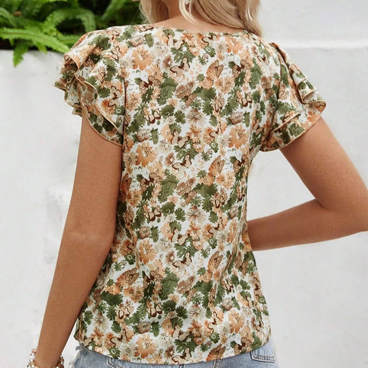 Damesblouse met korte mouwen en ruches - Nelly