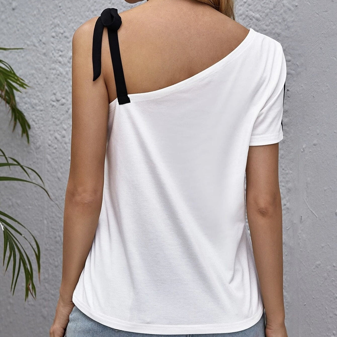Damesblouse in katoenen vlinderprint met asymmetrische bandjes - Nerea