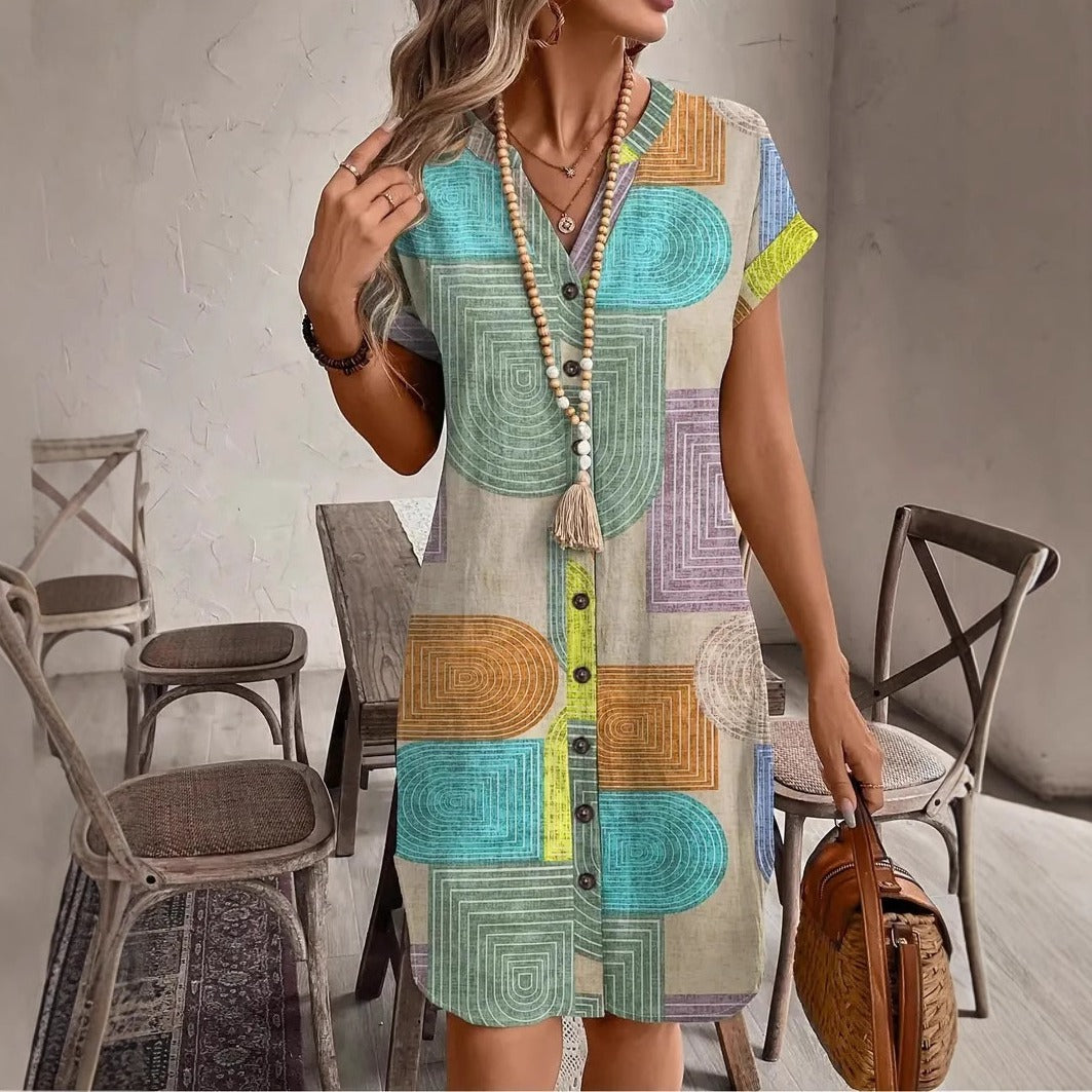 Bohemian overhemdjurk met geometrische print voor dames - Galilea