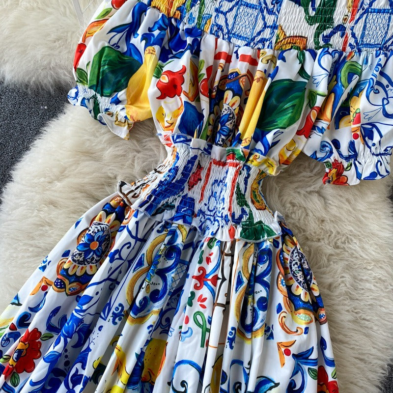 Damesjurk met pofmouwen in bohemian stijl - Marisol