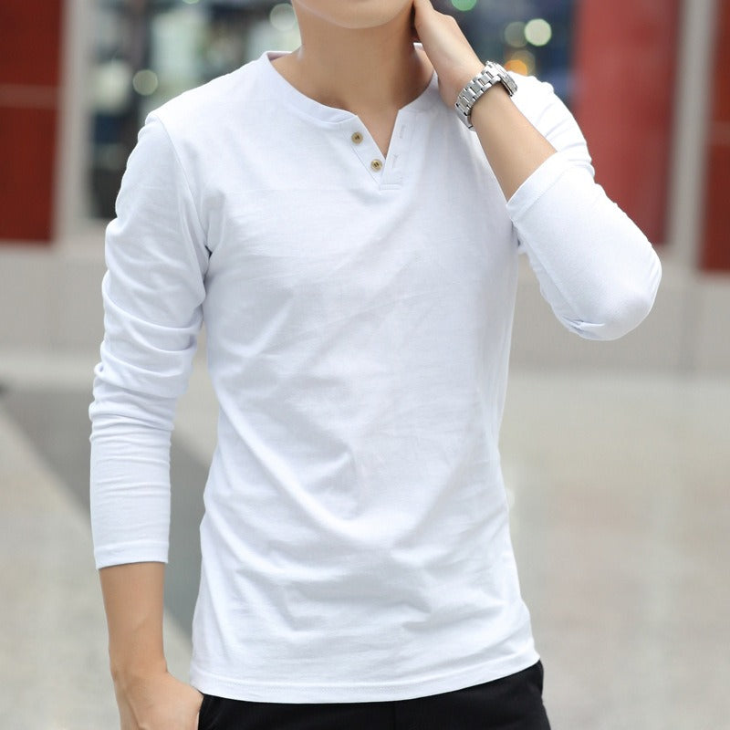 Katoenen heren-T-shirt met lange mouwen en henley hals - Pablo