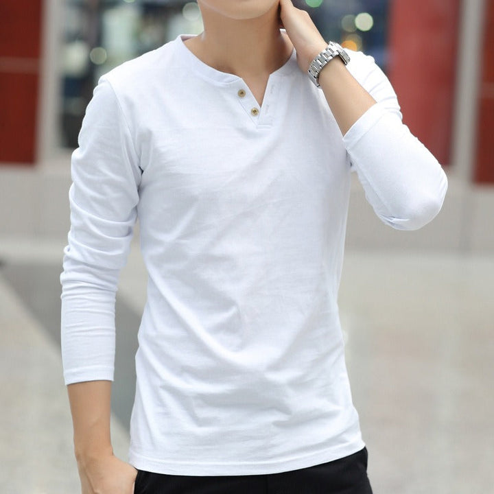 Katoenen heren-T-shirt met lange mouwen en henley hals - Pablo