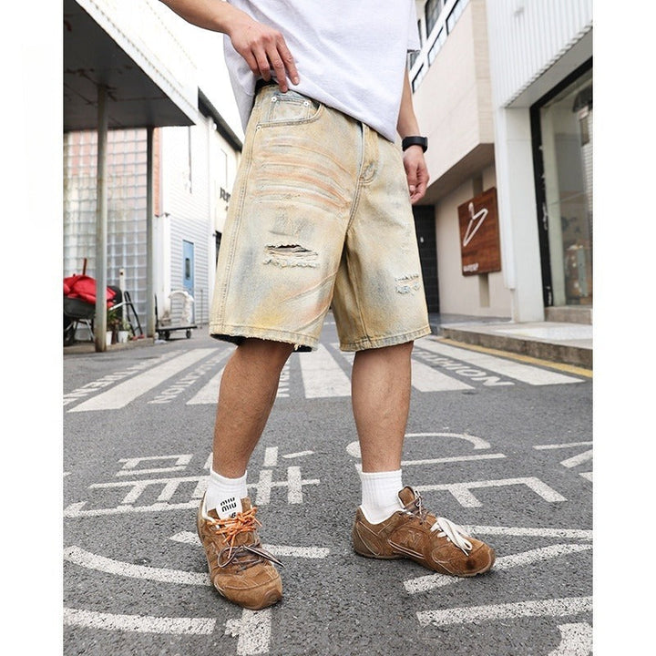 Heren denim shorts wijde pijp gerafeld - Elias