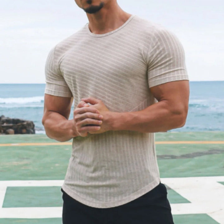 Heren-T-shirt korte mouwen geribd slim fit - Thiago
